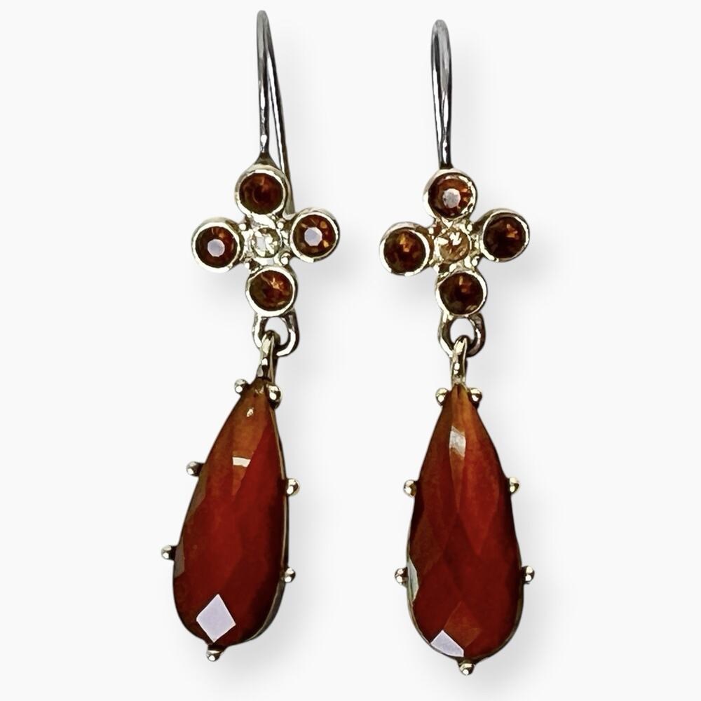 Teardrop Dangle Earrings Pierced Burnt Orange Fashion Gold Tone Earthy Elegance